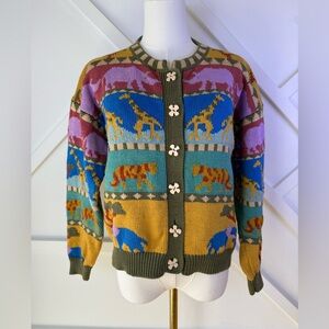 Vintage Christine Foley Safari Animal Knit Cardigan Sweater 90s Cotton Size 1
Sm